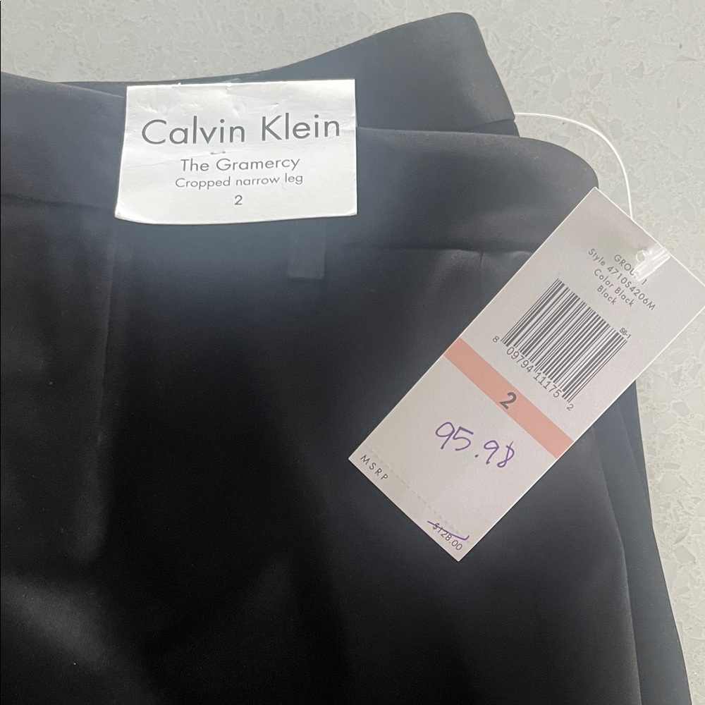 NWT satin Calvin Klein Black Narrow Leg Trousers